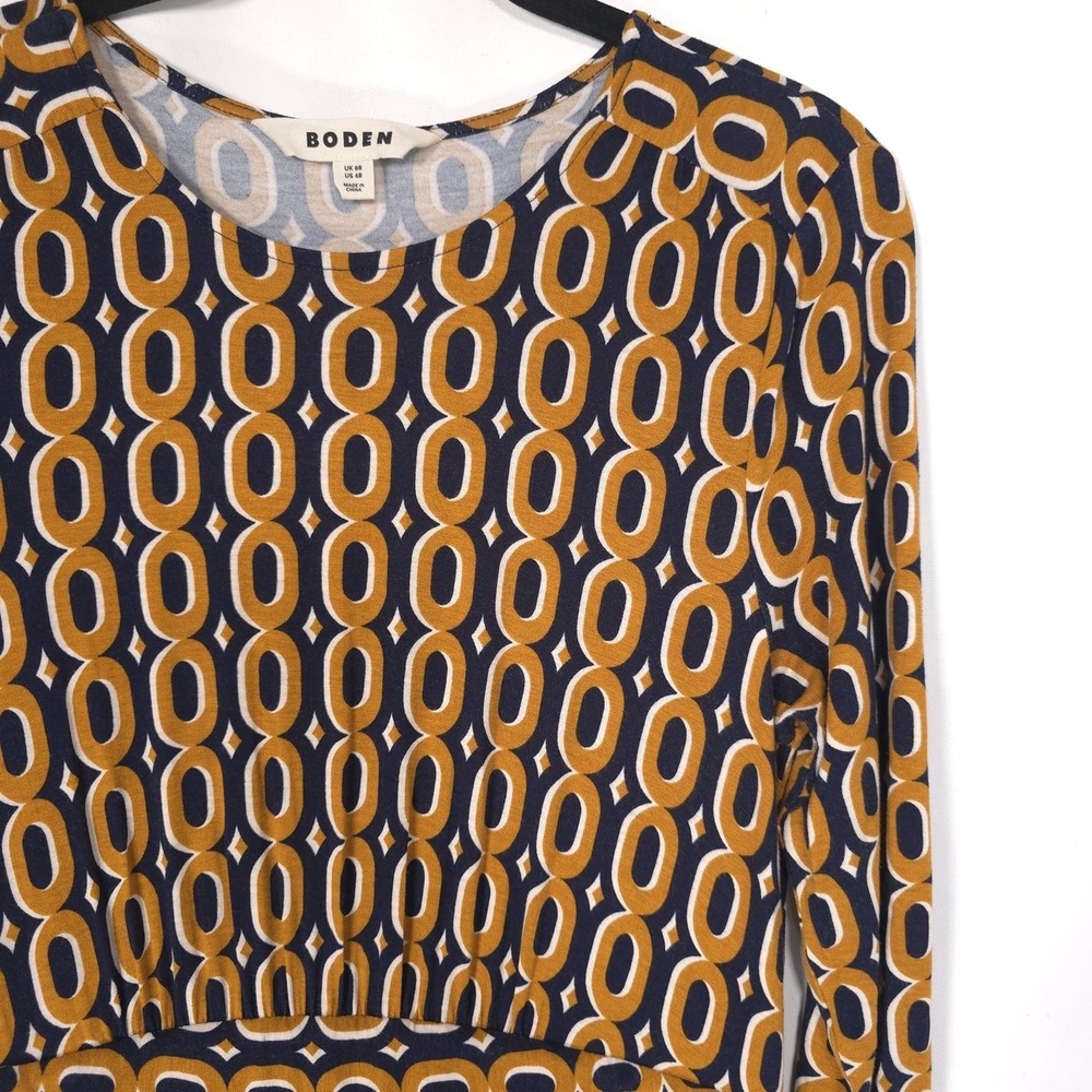 BODEN Women's Thea Midi Dress Mustard 4R Geometric Jersey Long Sleeve D1059 - Picture 7 of 13